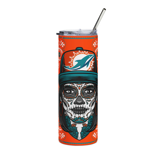 Dolphins Sugar Skull 20 oz Tumbler – Sublimated, Double-Walled