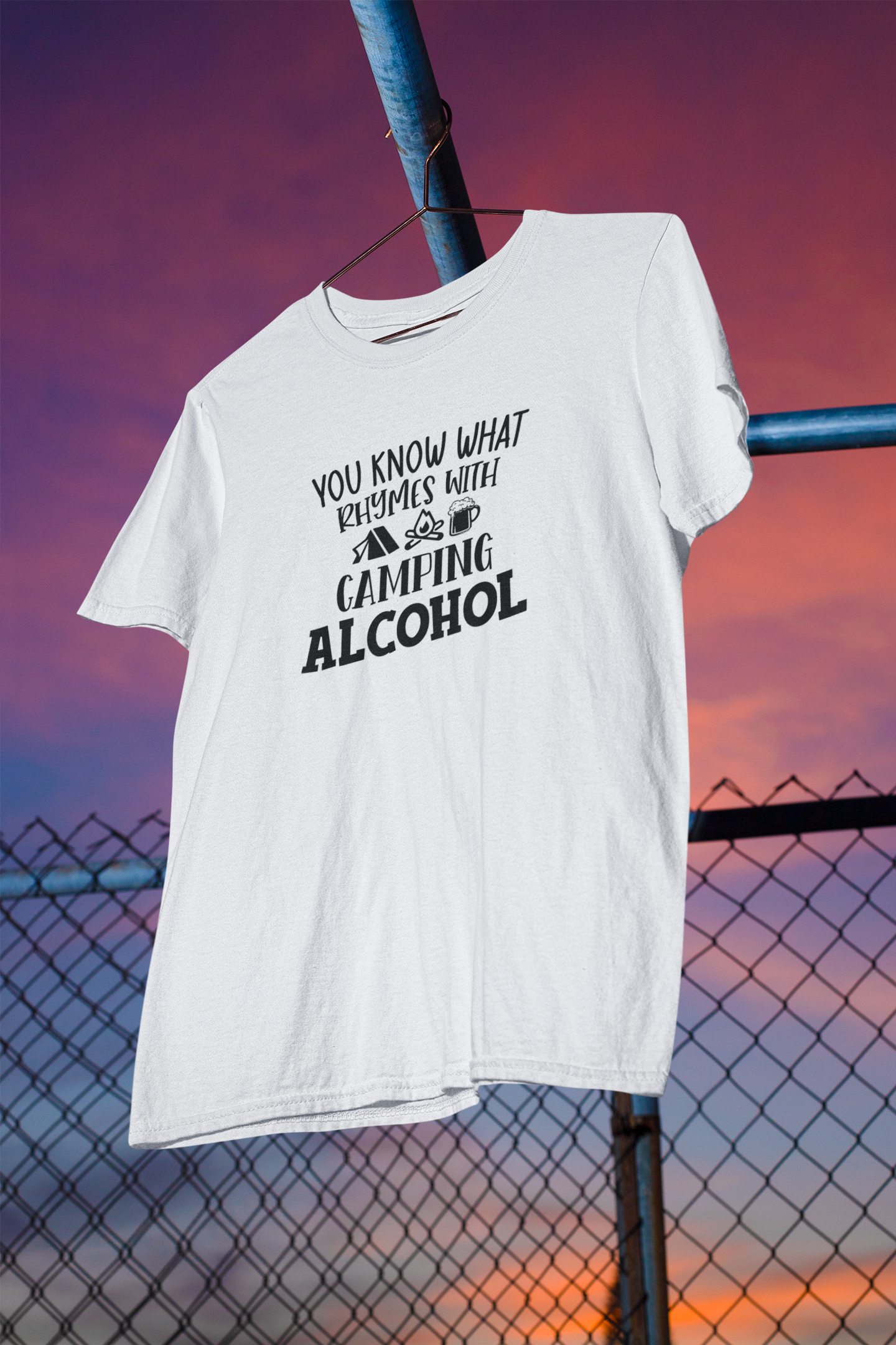 Shaka Brands | Graphic Tees | You Know What Rhymes with Camping, Alcohol T-Shirt