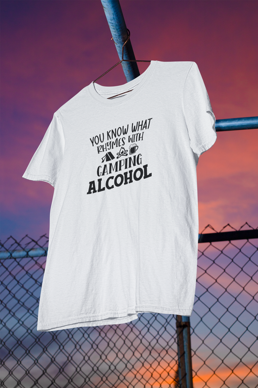 Shaka Brands | Graphic Tees | You Know What Rhymes with Camping, Alcohol T-Shirt
