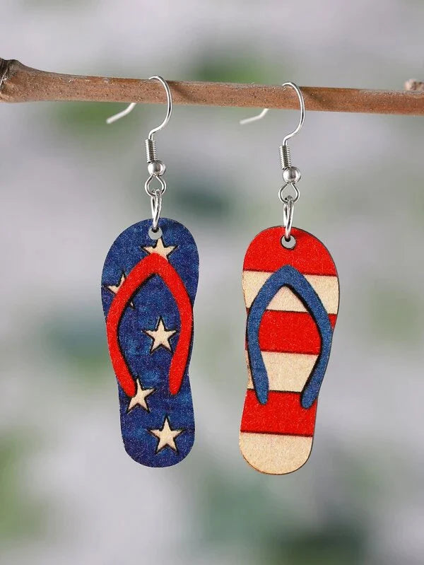 Shaka Brands | Laser Cut | Wooden Earrings ~ Stars & Striped Slippers
