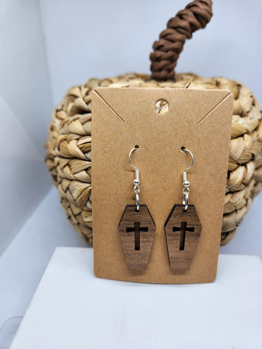 Shaka Brands | Laser Cut | Halloween Earrings *Coffin with Cross*