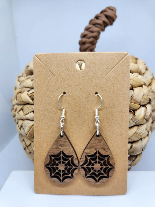 Shaka Brands | Laser Cut | Halloween Earrings *Spider Web* Teardrop Design
