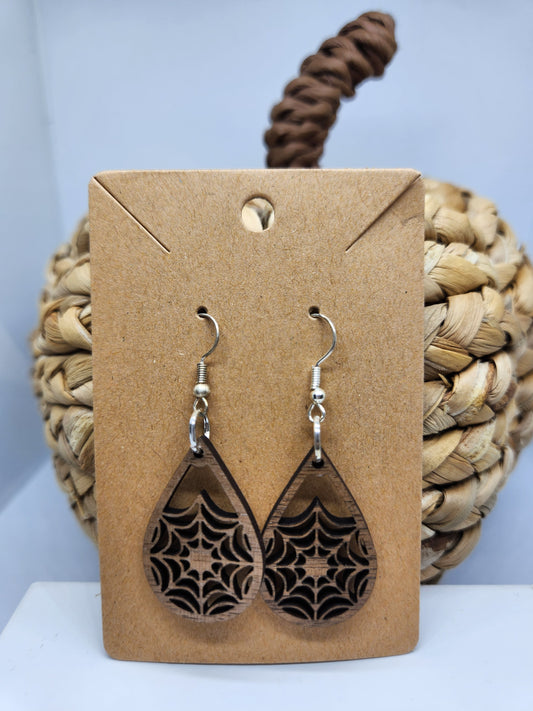Shaka Brands | Laser Cut | Halloween Earrings *Spider Web* Teardrop Design #2